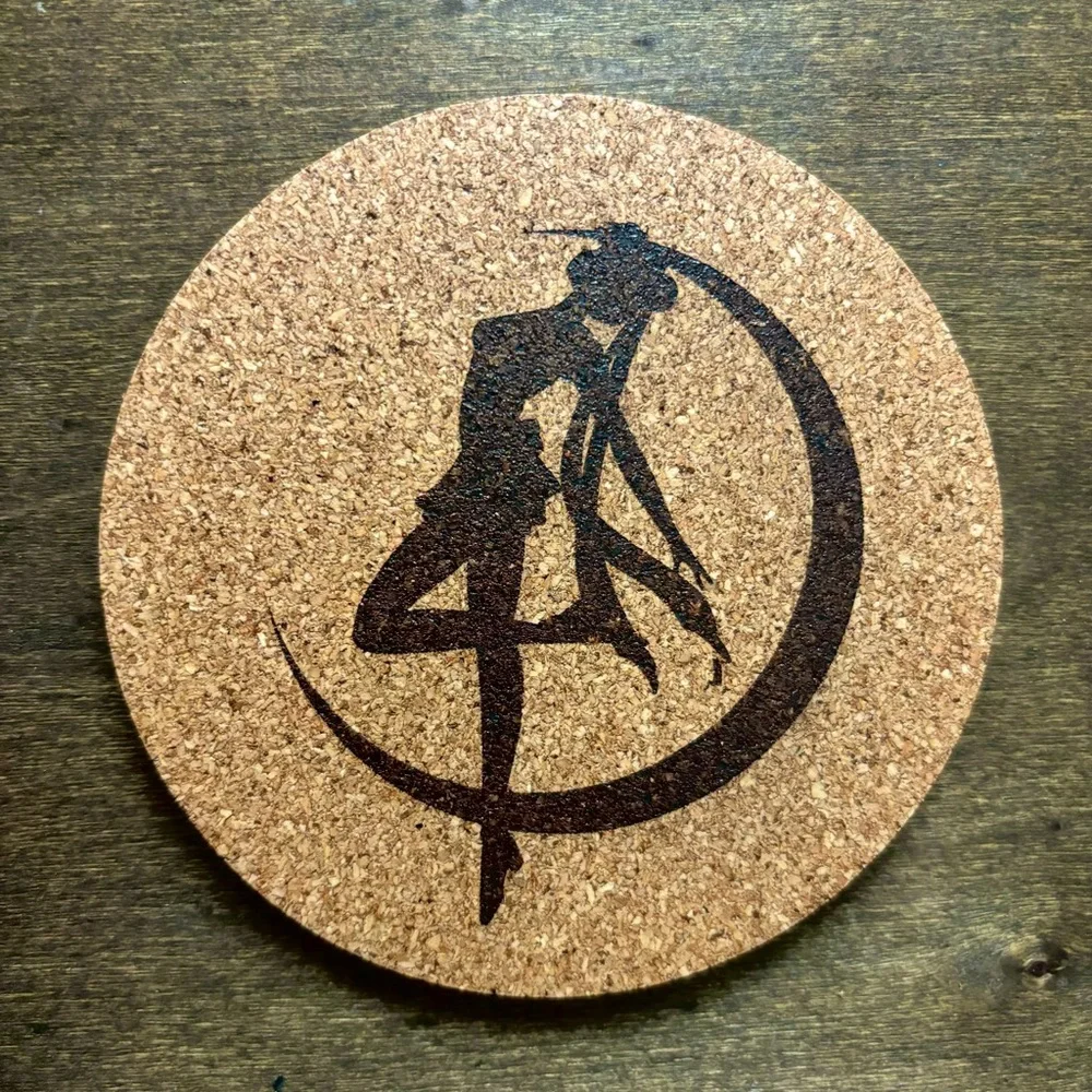 Sailor Moon Silhouette Laser Engraved Cork Coaster